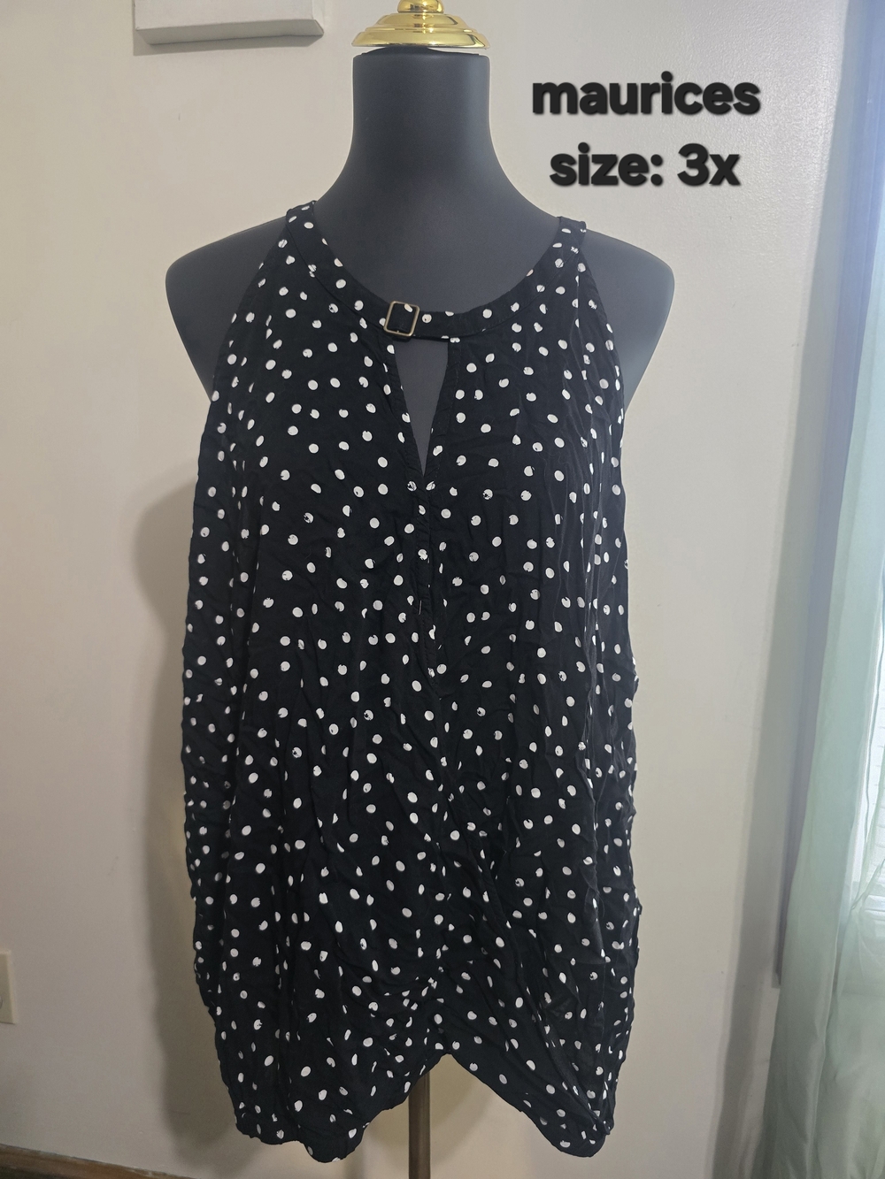 Maurices Black and White Polka Dot Tank with Buckle Neckline